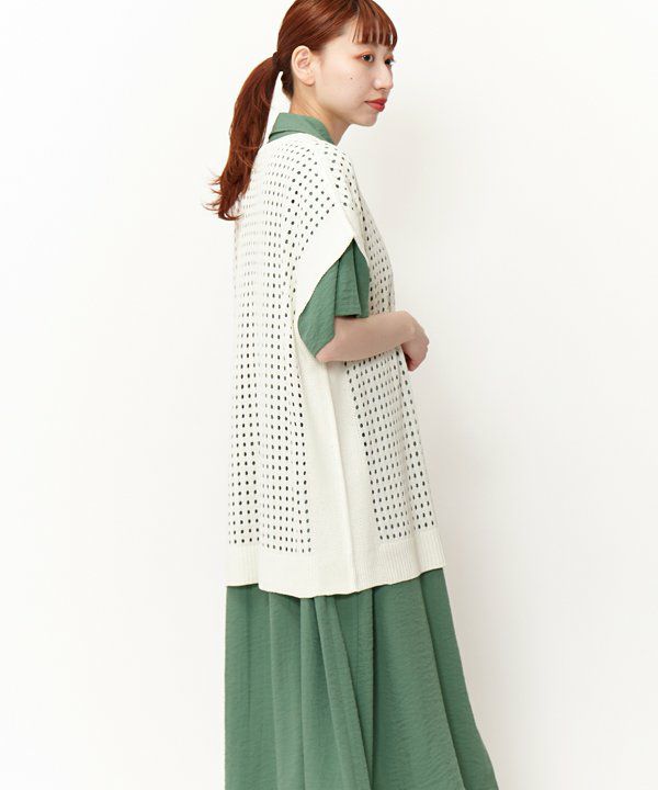 Akris ホワイト メッシュVネックトップス