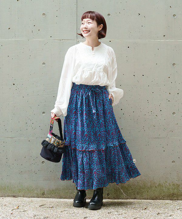 群言堂☆19年秋冬☆ボタニカル風プリントタックフレア薄手のウールOP☆美品です ボタニカルフリフリSK | AS KNOW AS オンラインショップ