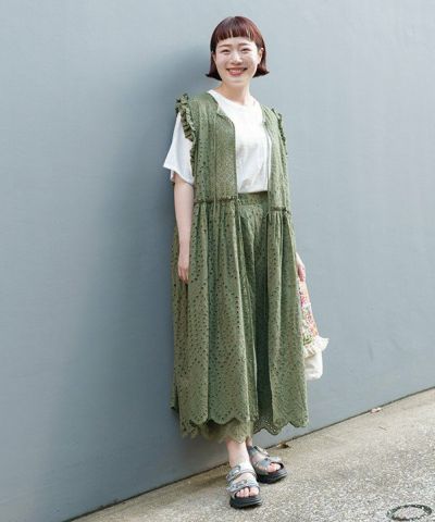 NOKO OHNO ノコオーノ 美品 フリル ビーズ 花刺繍 チェックΩ