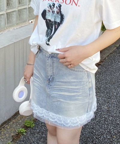 裾レースデニミニＳＫ