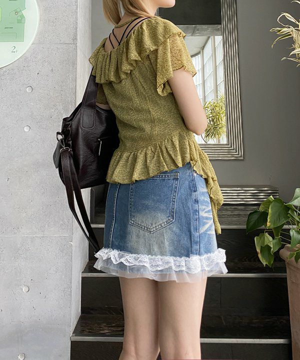 【spick&span】シャギーミニスカート　38 グレー spick&span】シャギーミニスカート 38 グレー スカート
