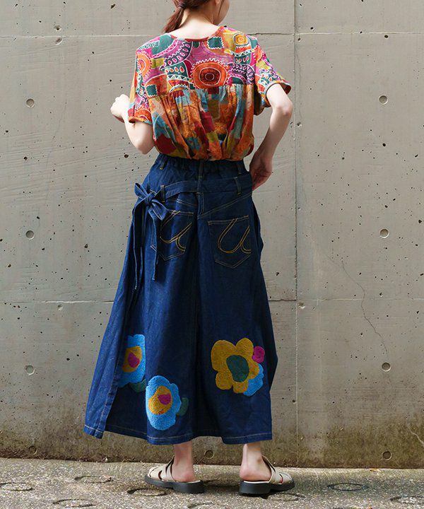 美品　COMME DES GARCONS デニムワンピース　ラップスカート　花柄 b13929ps-15.jpg