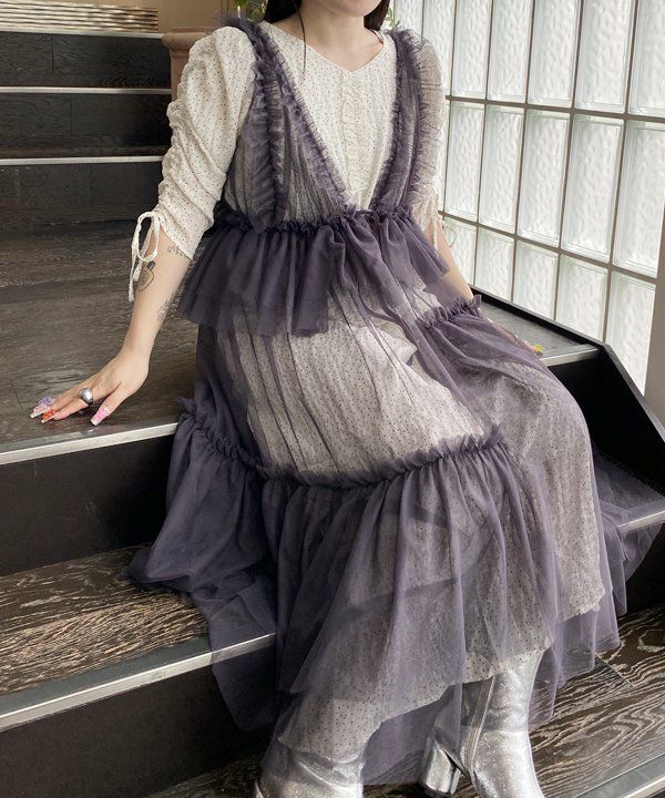 【みゃお】ビーズ装飾付きピンクチュール 重なりまくりチュールOP | AS KNOW AS オンラインショップ