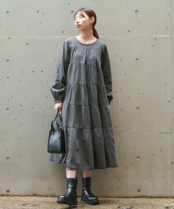 Pom 手洗い可能》フラワープリントネックギャザーワンピース/le.coeur