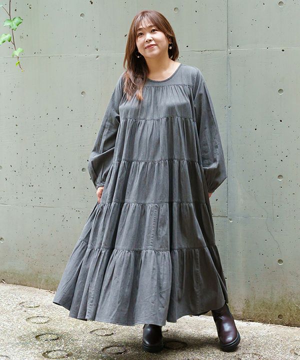 ひかるままです 作家様 リネン 100% ロング ワンピース デニムカラー