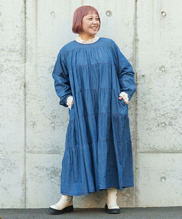 5段ギャザのデニムOP | AS KNOW AS オンラインショップ